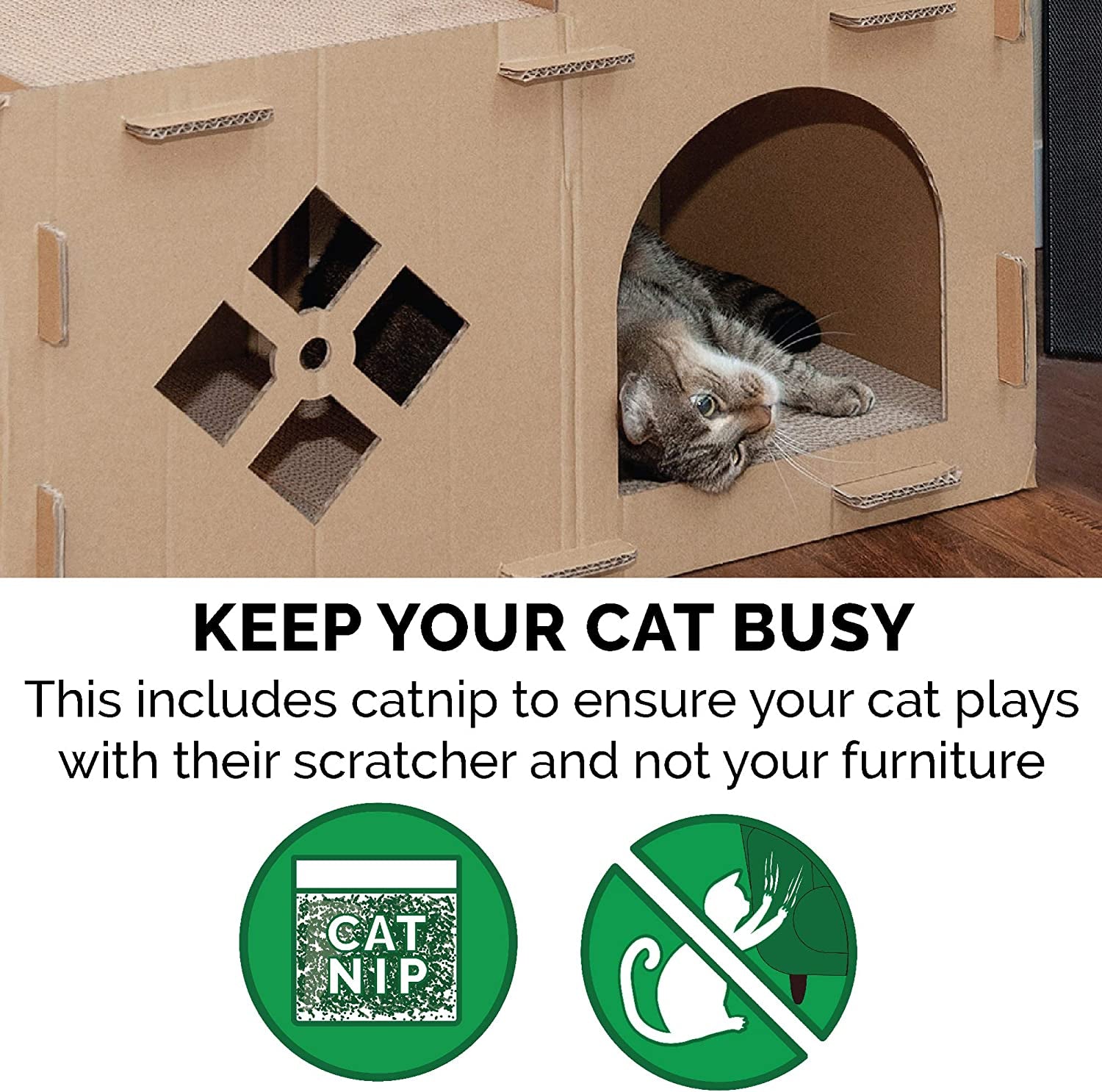 Cat Scratchers with Catnip - Tiger Tough Multi-Level Cat House Scratcher Playgrounds, Classic Reversible Scratching Board, Interactive Busy Box Toy Scratcher, and More