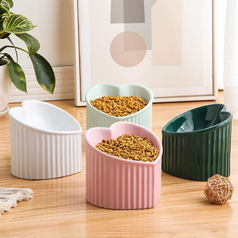 Ceramic Raised Cat Bowls, Tilted Elevated Food or Water Bowls, Stress Free, Backflow Prevention, Dishwasher and Microwave Safe, Lead & Cadmium Free