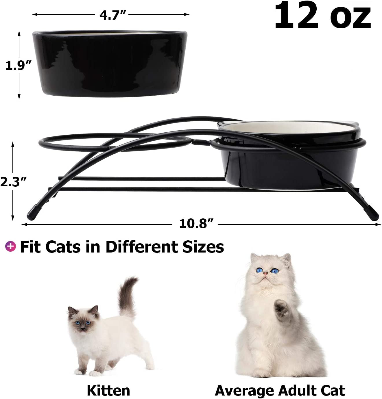 Cat Bowls Elevated,Raised Cat Bowls for Food and Water,Ceramic Pet Food Bowls for Cats or Small Dogs,Cute Cat Dishes,12 Ounces,Dishwasher Safe…