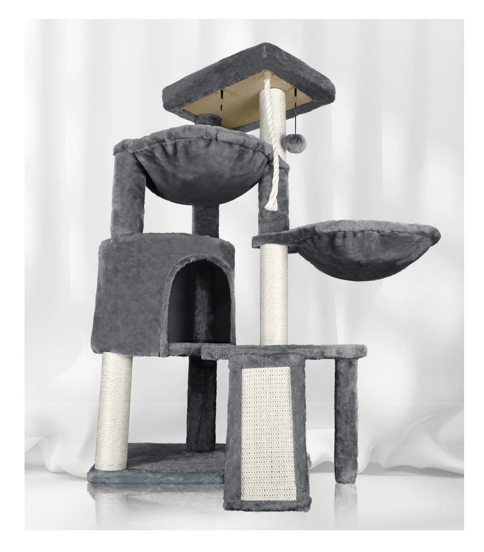 Cat Tree Cat Tower with Scratching Posts, Activity Centre Climbing Tree Cat Furniture with Cat Condo and Two Hammocks, Grey