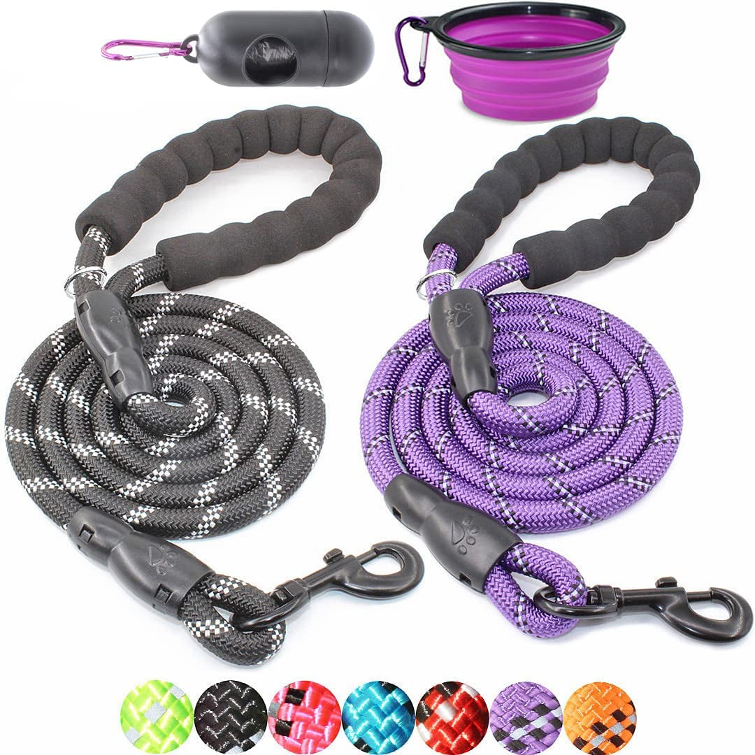 2 Packs 5/6 FT Strong Dog Leash with Comfortable Padded Handle and Highly Reflective Threads Dog Leashes for Small Medium and Large Dogs