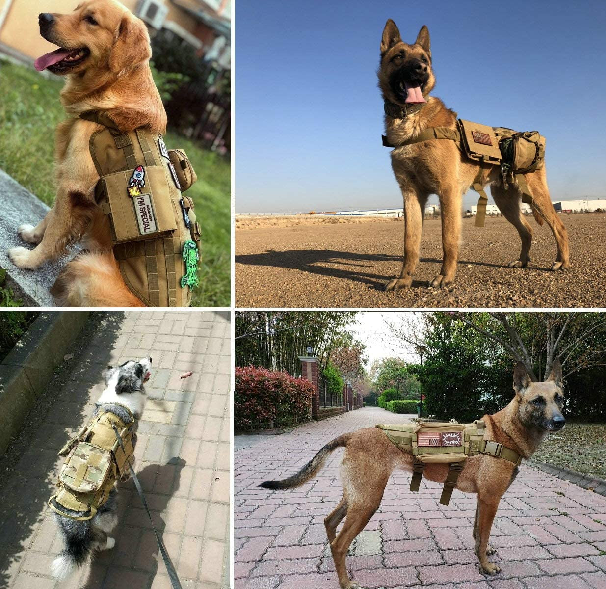 Tactical Dog Molle Vest Harness K9 Adjustable Outdoor Training Service Camouflage Harness with 3 Detachable Pouches