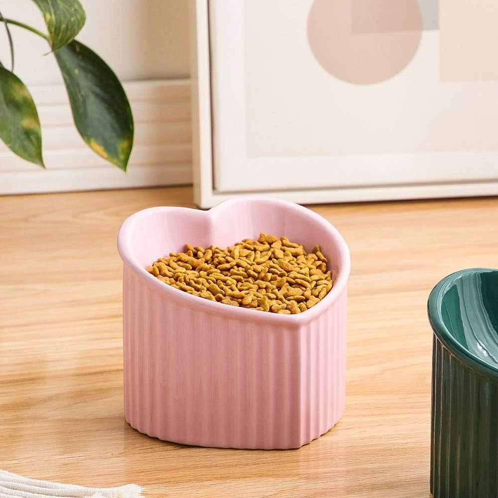 Ceramic Raised Cat Bowls, Tilted Elevated Food or Water Bowls, Stress Free, Backflow Prevention, Dishwasher and Microwave Safe, Lead & Cadmium Free