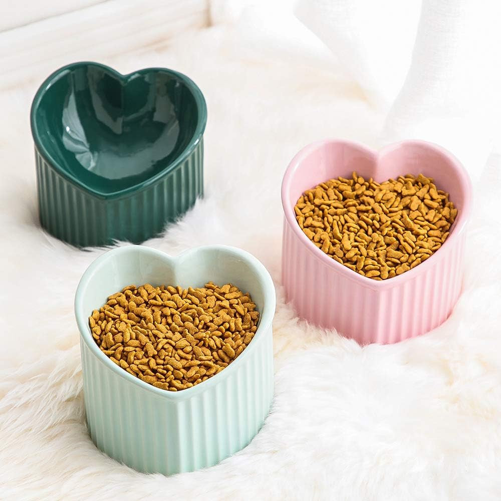 Ceramic Raised Cat Bowls, Tilted Elevated Food or Water Bowls, Stress Free, Backflow Prevention, Dishwasher and Microwave Safe, Lead & Cadmium Free