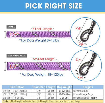 2 Packs 5/6 FT Strong Dog Leash with Comfortable Padded Handle and Highly Reflective Threads Dog Leashes for Small Medium and Large Dogs