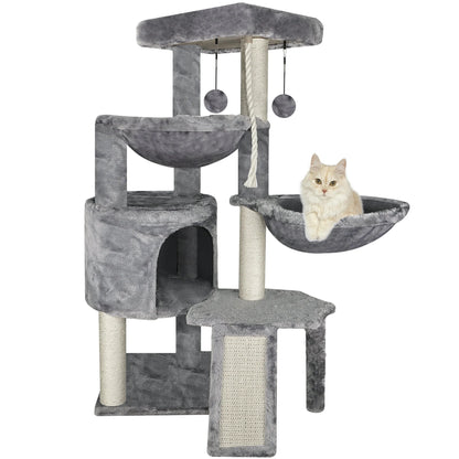 Cat Tree Cat Tower with Scratching Posts, Activity Centre Climbing Tree Cat Furniture with Cat Condo and Two Hammocks, Grey