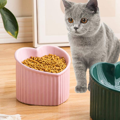 Ceramic Raised Cat Bowls, Tilted Elevated Food or Water Bowls, Stress Free, Backflow Prevention, Dishwasher and Microwave Safe, Lead & Cadmium Free