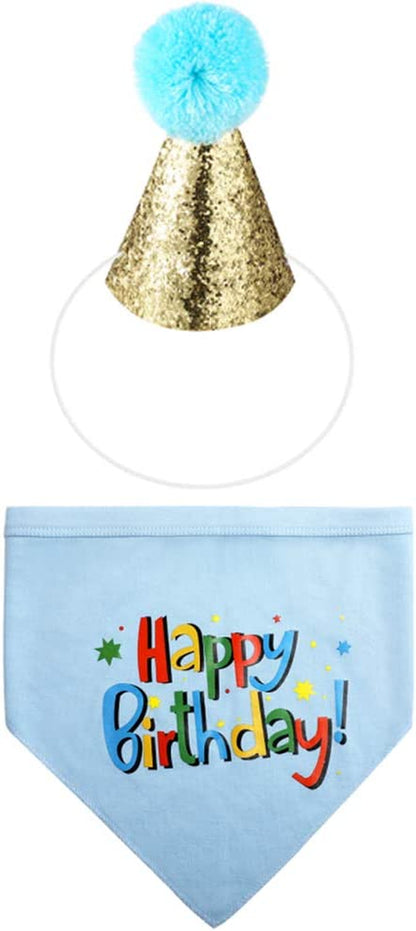 Dog Birthday Bandana Hat Scarf Party Supplies (Blue-Boy)